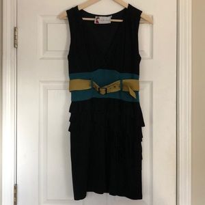 black with green belted dress